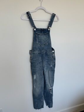 H&M Dark Wash Distressed Denim Overalls